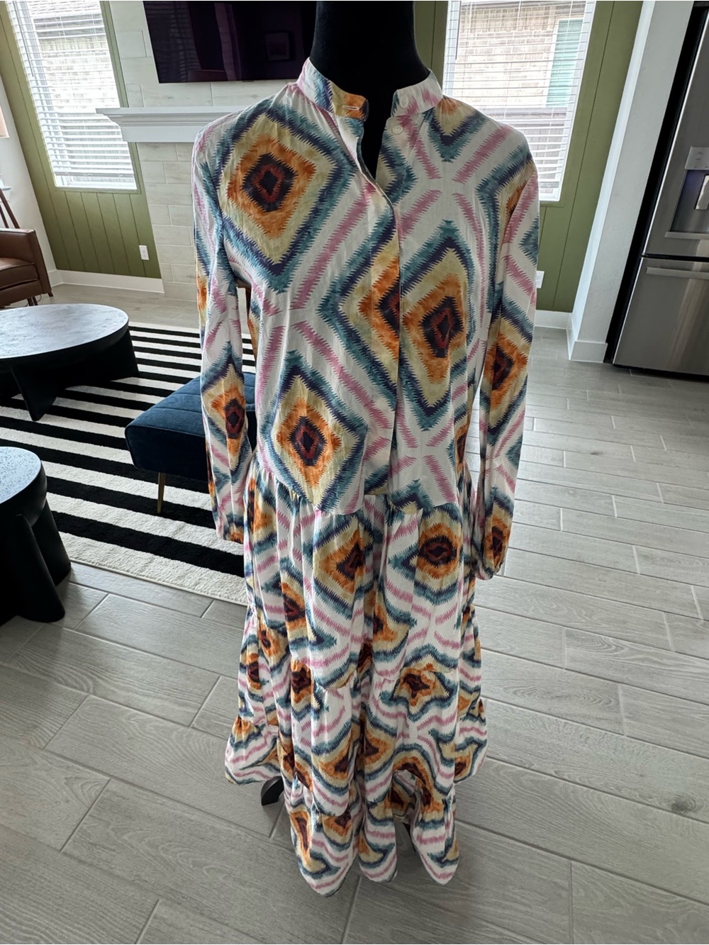 ROBERT FRIEDMAN Boho Geometric Tribal Inspired Print Dress Size XS VGUC